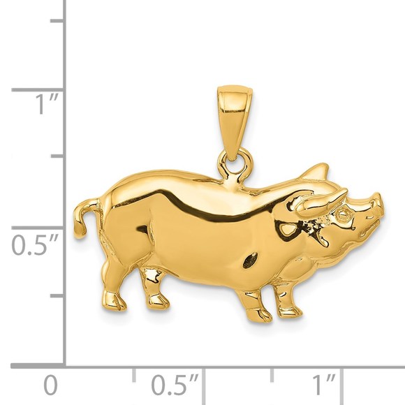 14k Yellow Gold Pot Belly Farm Animal Pig Piglet Necklace Charm Pendant - Picture 4 of 4